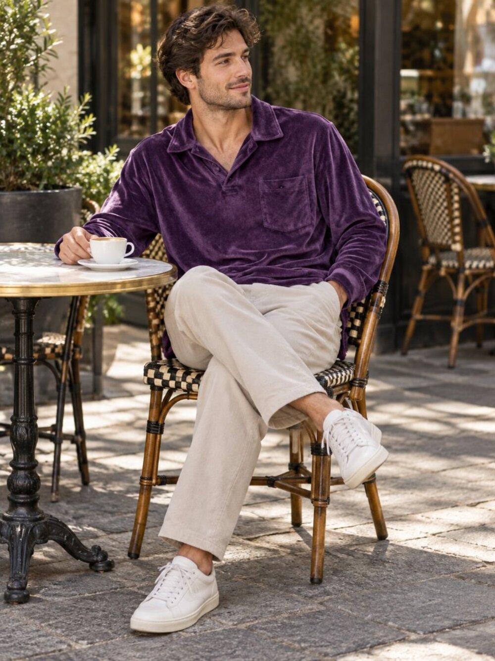 OAS Soft Velour Men’s Long Sleeved Deep Purple Pullover Shirt Size Large